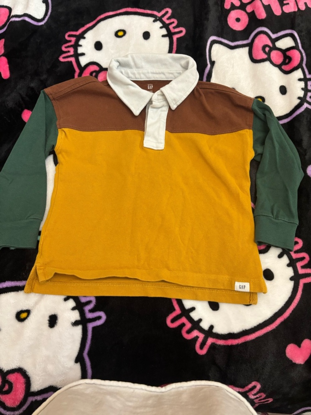 GAP Colorblock Rugby Polo in Mustard, Brown & Green with White Collar